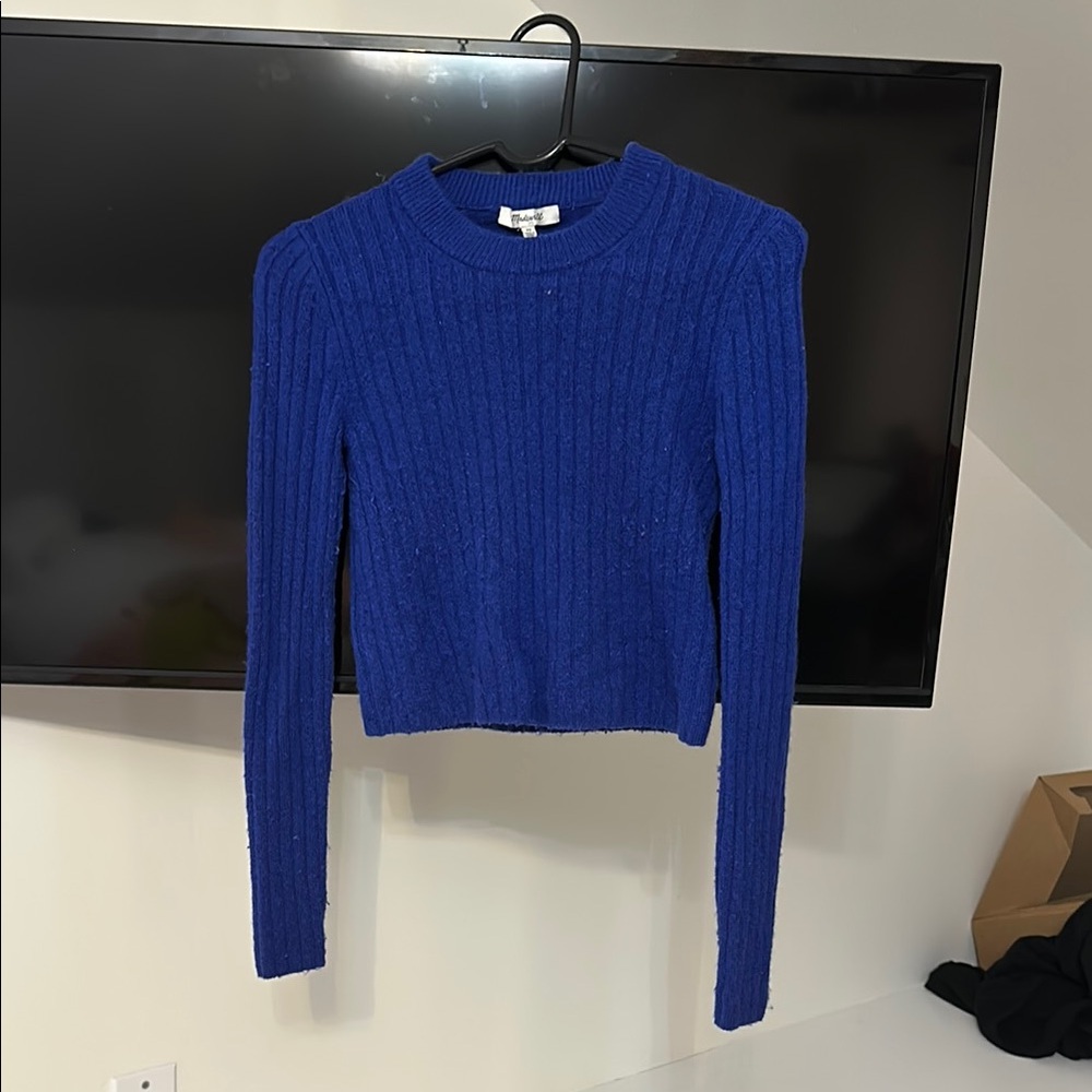 Blue Ribbed Knit Sweater